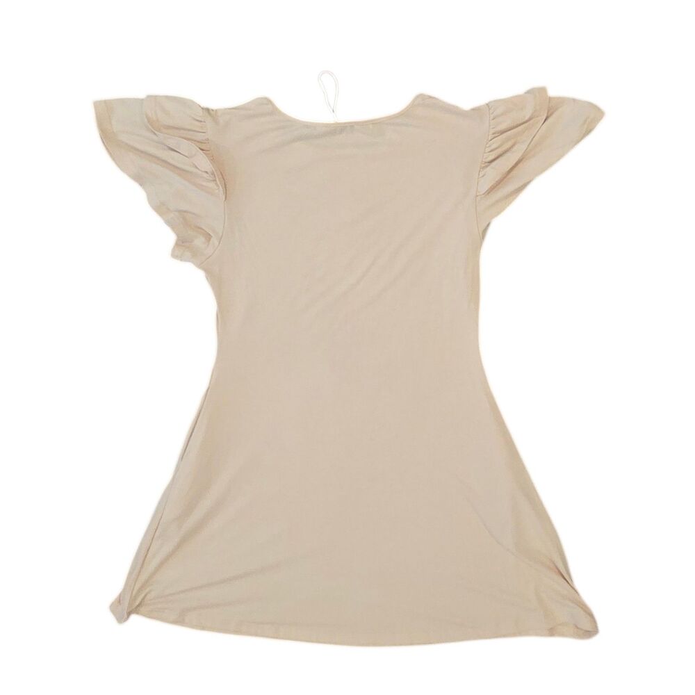 Taupe Beige Ruffle Sleeve Dress Size L Soft Stretch Side Pockets - Picture 4 of 7